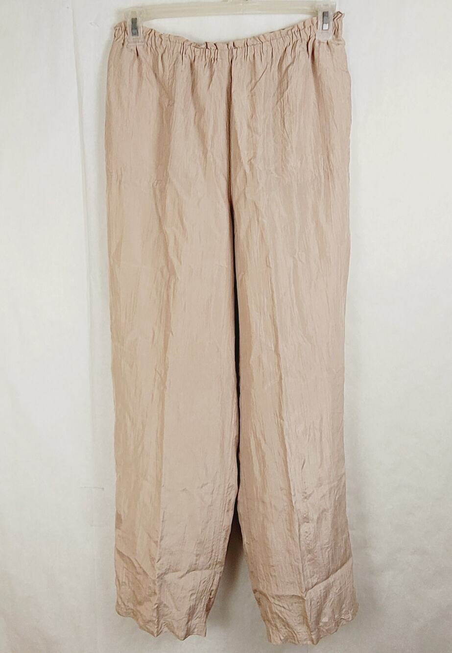 Via Seta beige silk pull on pants Size 12 pockets lined loungewear quiet luxury